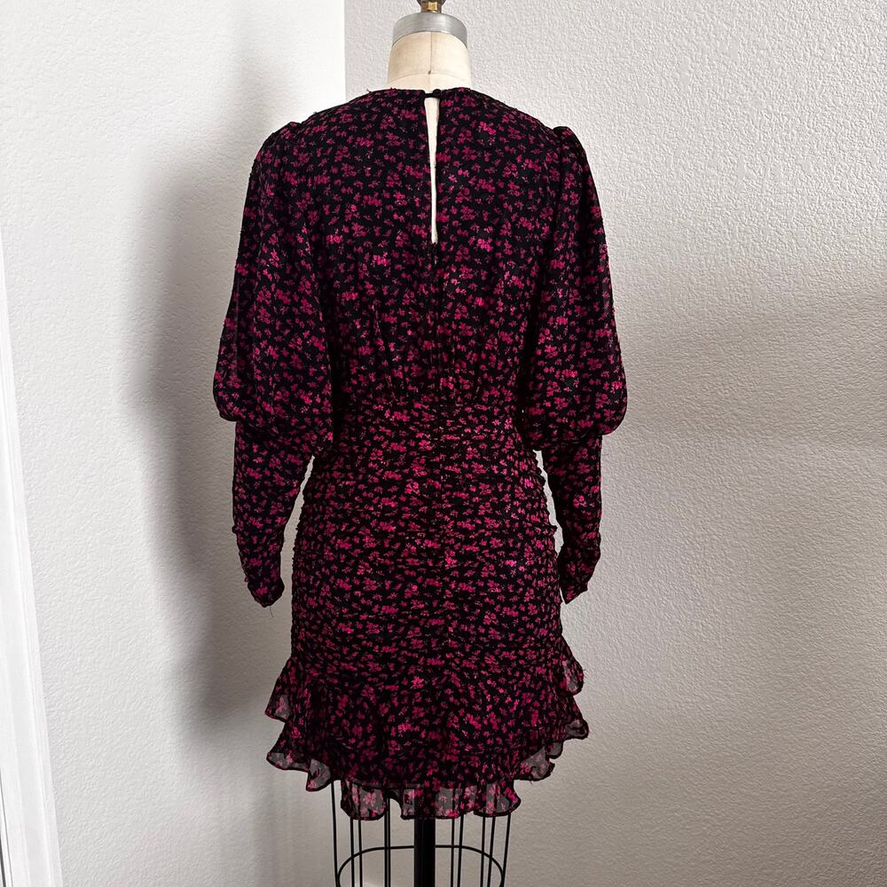ASTR The Label Claremore Ruched Mini Dress Black Magenta Floral Long Sleeve - Picture 3 of 9
